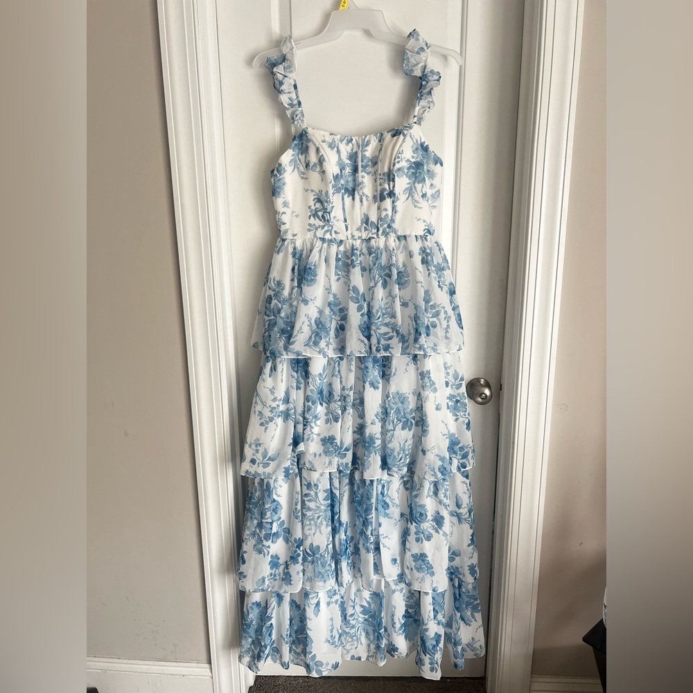 Blue Floral Tiered Maxi Dress - Picture 6 of 12